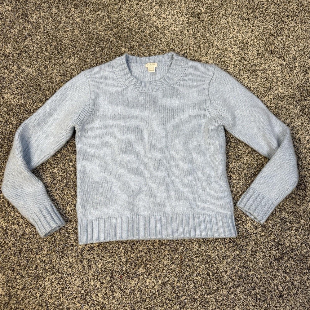 Vintage J Crew Girls Large Light Blue Wool Y2K Knit Sweater Long Sleeve